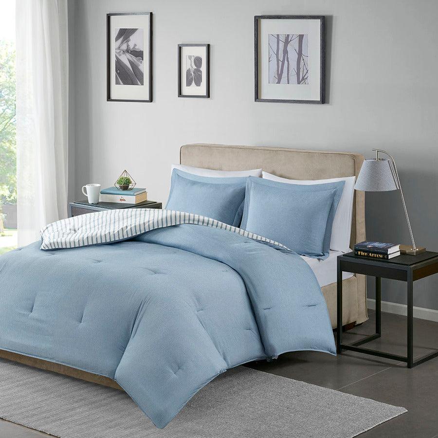 Olliix.com Comforters & Blankets - Hayden Twin Reversible Yarn Dyed Down Alternative Comforter Set Blue