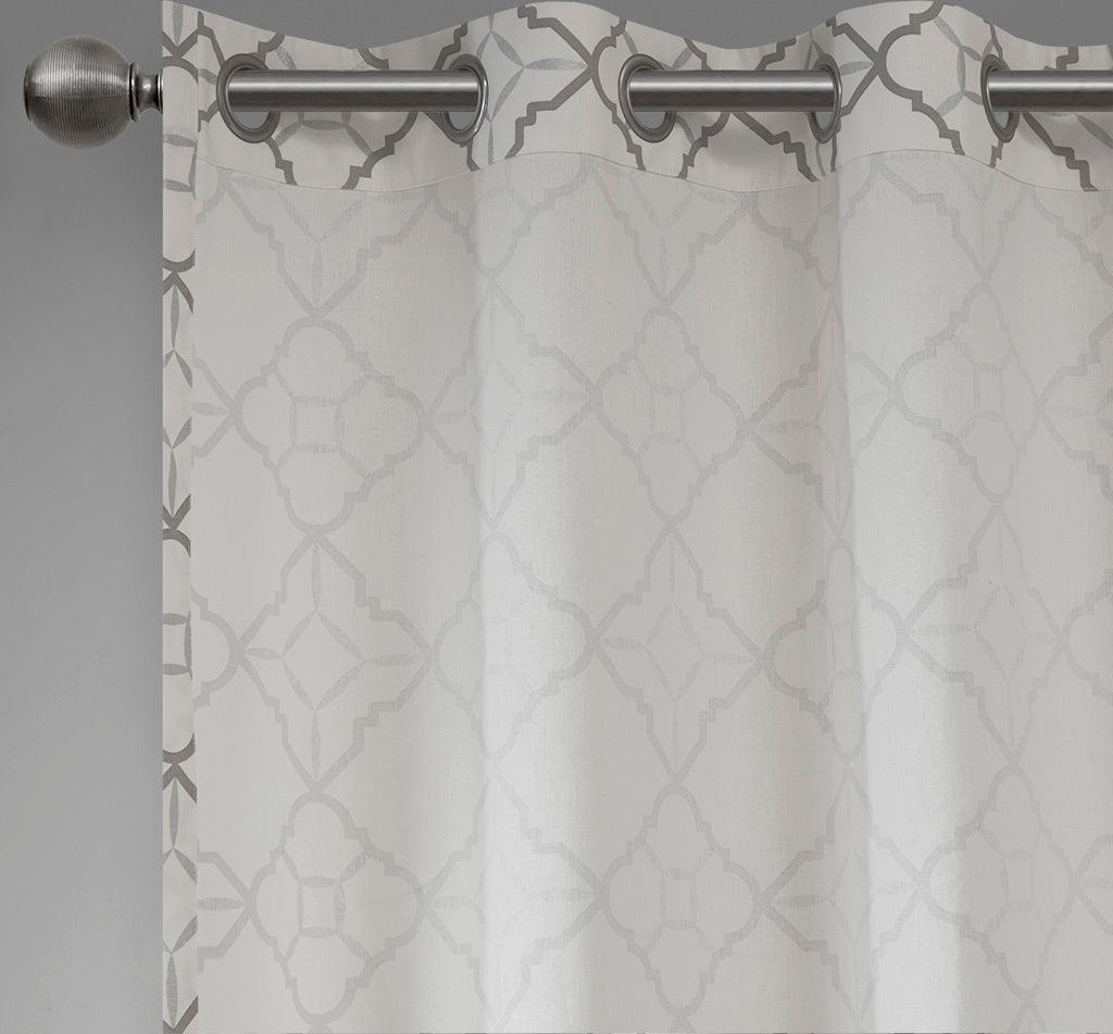 Olliix.com Curtains - Hayes 63" Cotton Duck Printed Grommet Window Curtain Gray (Set of 2)