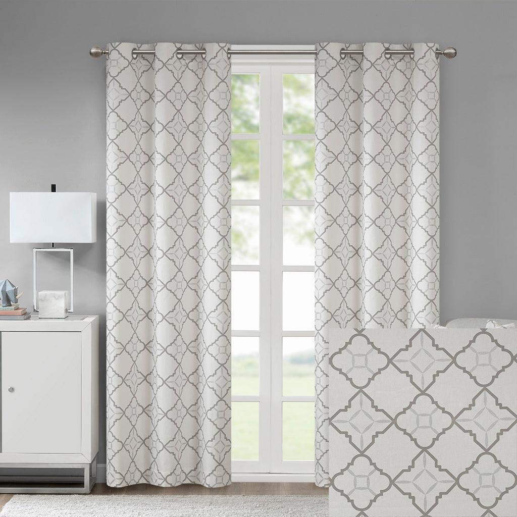 Olliix.com Curtains - Hayes 63" Cotton Duck Printed Grommet Window Curtain Gray (Set of 2)