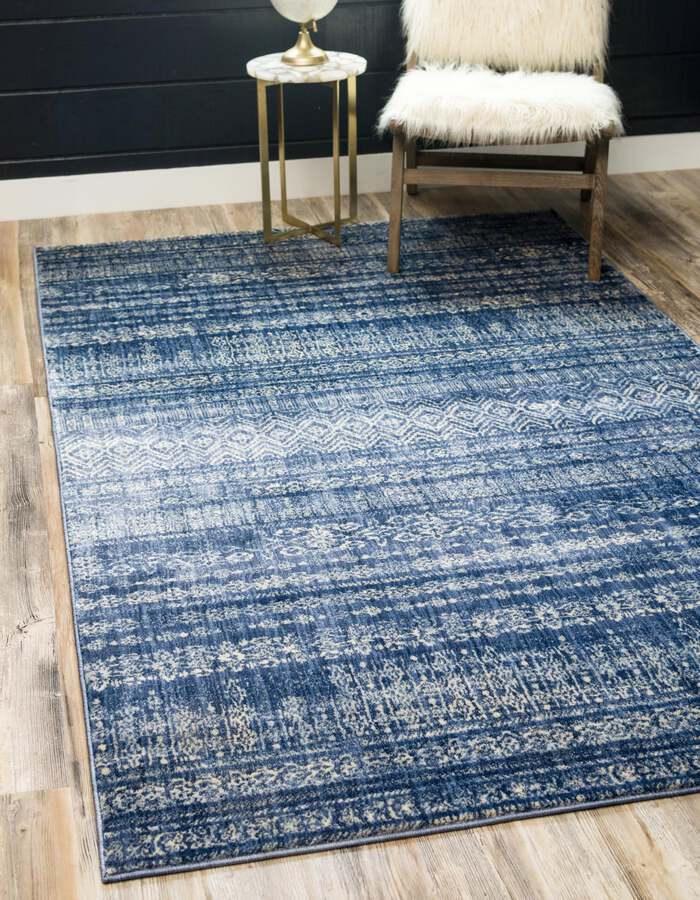 Unique Loom Indoor Rugs - Helios Bohemian 9x12 Rectangular Rug Navy Blue