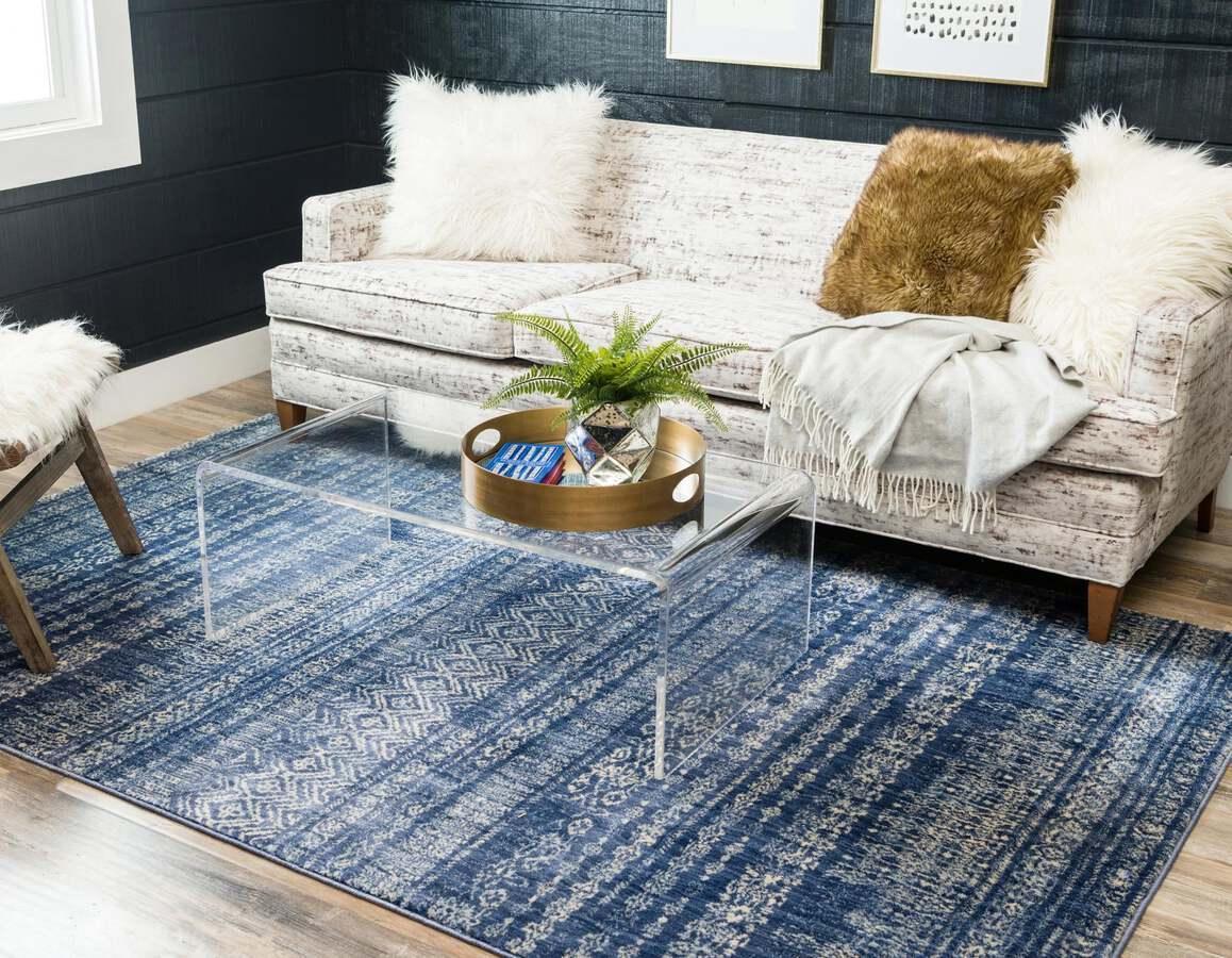 Unique Loom Indoor Rugs - Helios Bohemian 9x12 Rectangular Rug Navy Blue