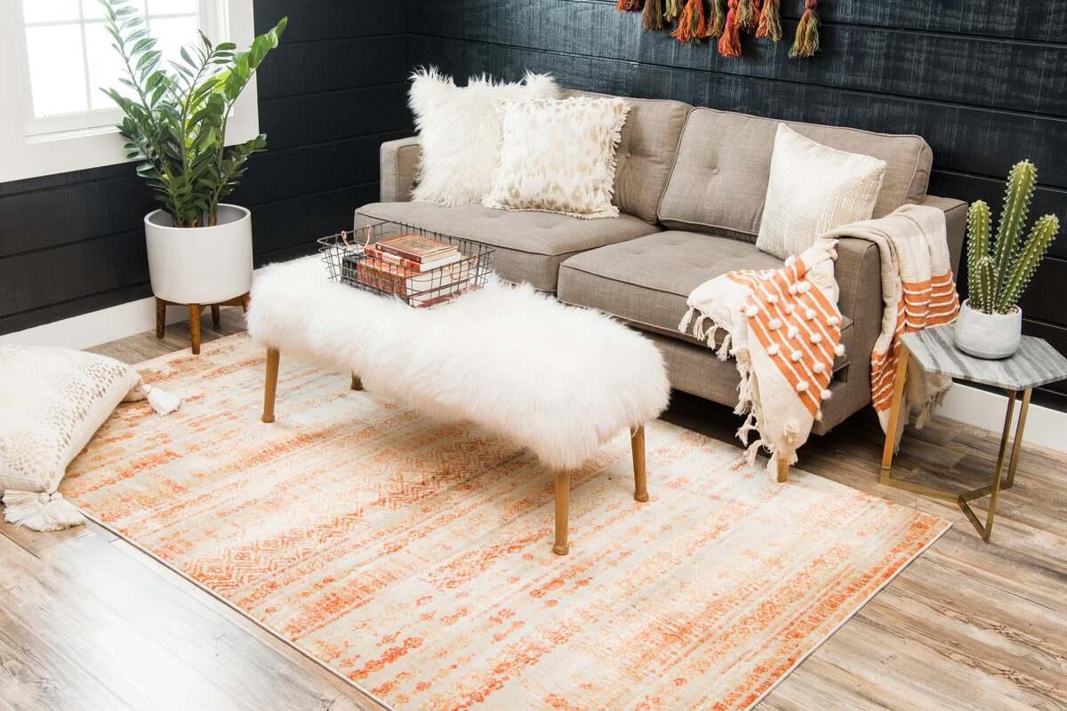 Unique Loom Indoor Rugs - Helios Bohemian 9x12 Rectangular Rug Orange