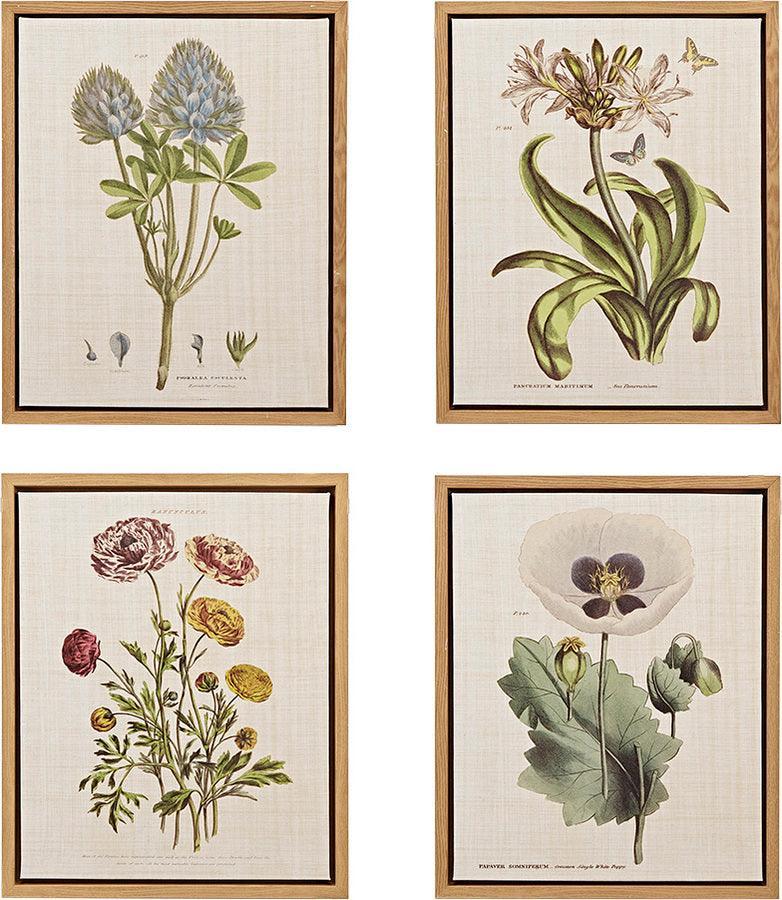 Olliix.com Wall Paintings - Herbal Botany Framed Linen Canvas 4 Piece Set Green