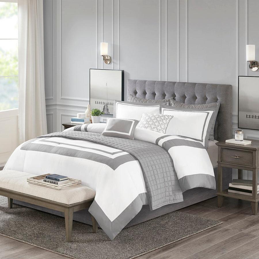 Olliix.com Comforters & Blankets - Heritage 8 Piece Comforter and Coverlet Set Collection Gray King/Cal King