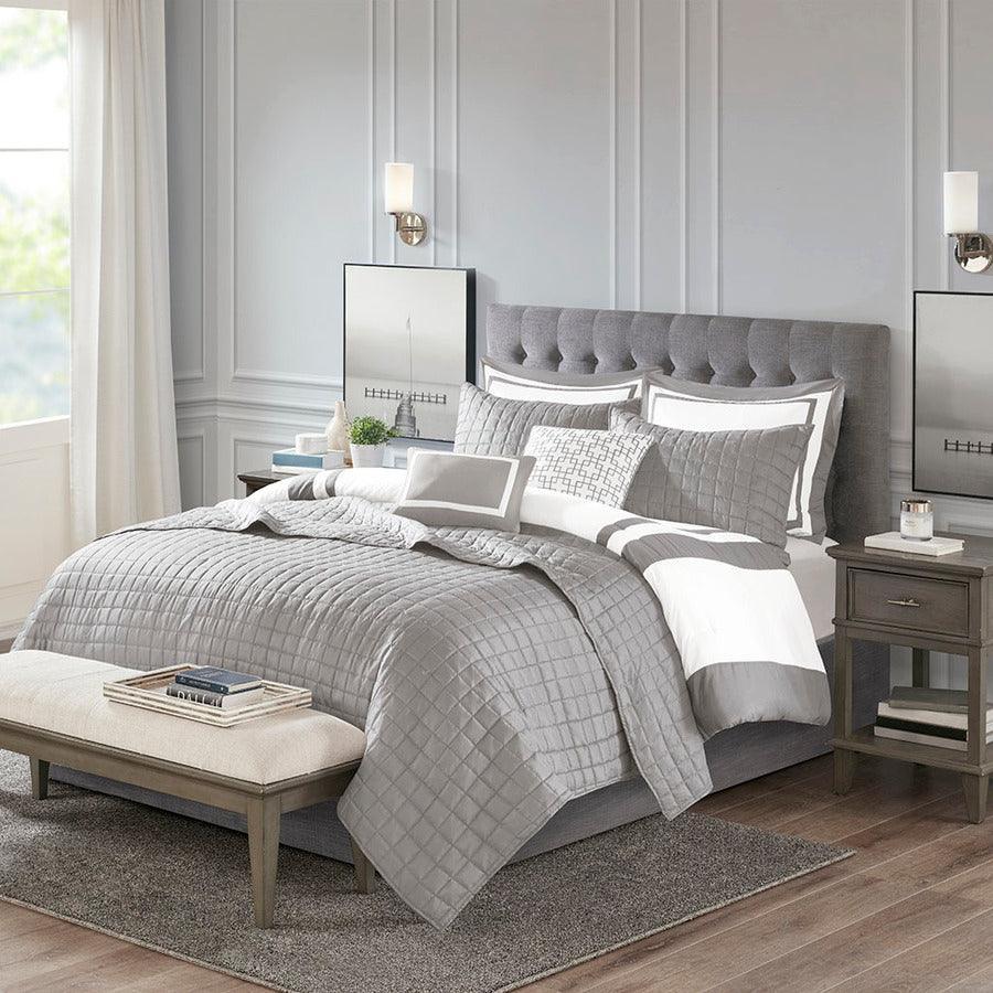 Olliix.com Comforters & Blankets - Heritage 8 Piece Comforter and Coverlet Set Collection Gray King/Cal King