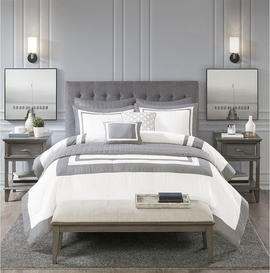 Olliix.com Comforters & Blankets - Heritage 8 Piece Comforter and Coverlet Set Collection Gray King/Cal King