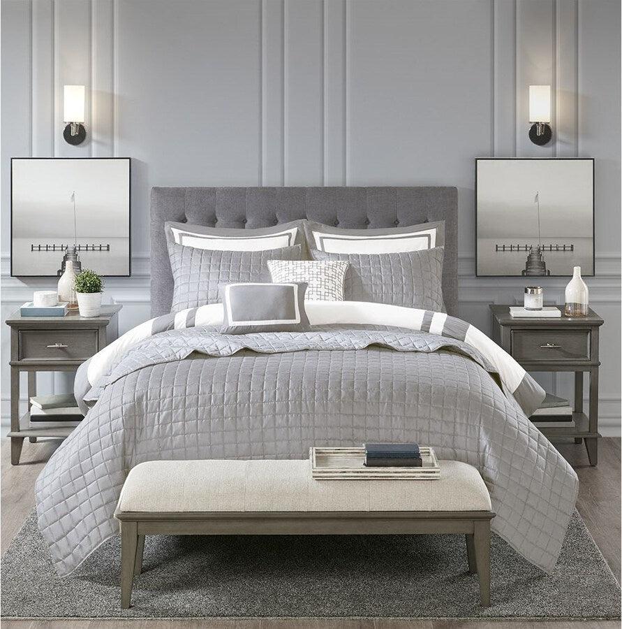 Olliix.com Comforters & Blankets - Heritage 8 Piece Comforter and Coverlet Set Collection Gray King/Cal King
