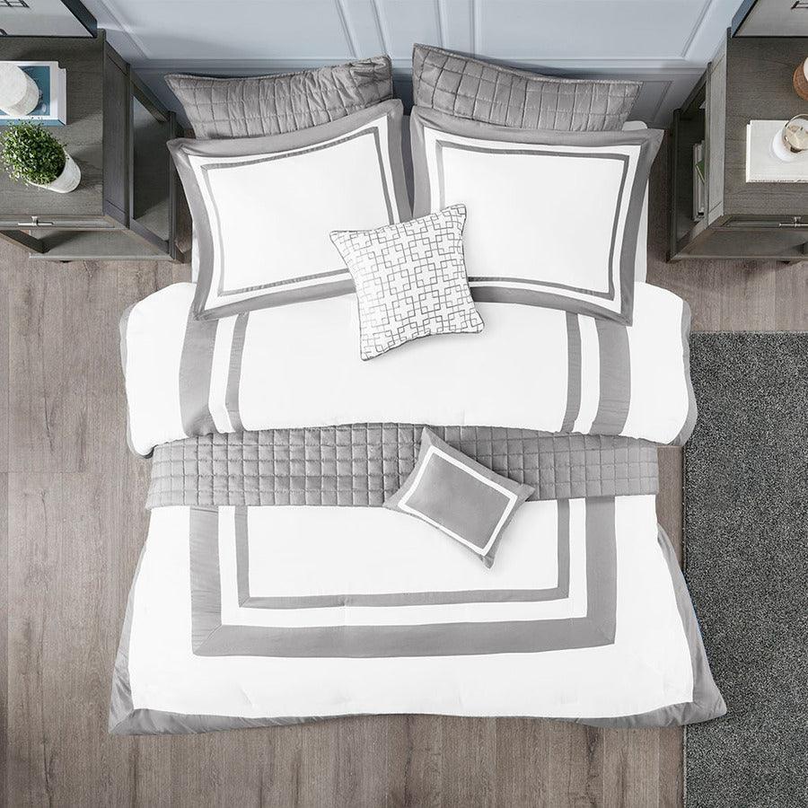 Olliix.com Comforters & Blankets - Heritage 8 Piece Comforter and Coverlet Set Collection Gray King/Cal King