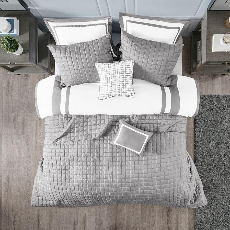 Olliix.com Comforters & Blankets - Heritage 8 Piece Comforter and Coverlet Set Collection Gray King/Cal King