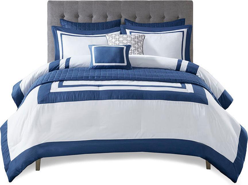 Olliix.com Comforters & Blankets - Heritage Full/Queen 8 Piece Hotel Comforter and Coverlet Set Collection Navy