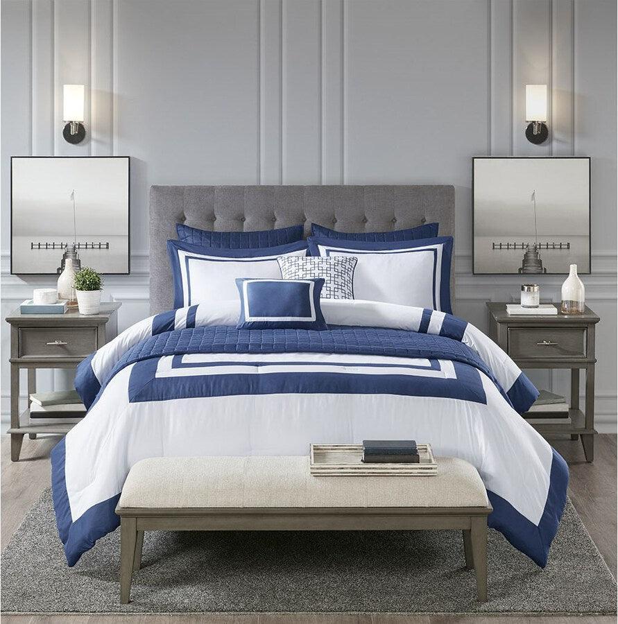 Olliix.com Comforters & Blankets - Heritage Full/Queen 8 Piece Hotel Comforter and Coverlet Set Collection Navy