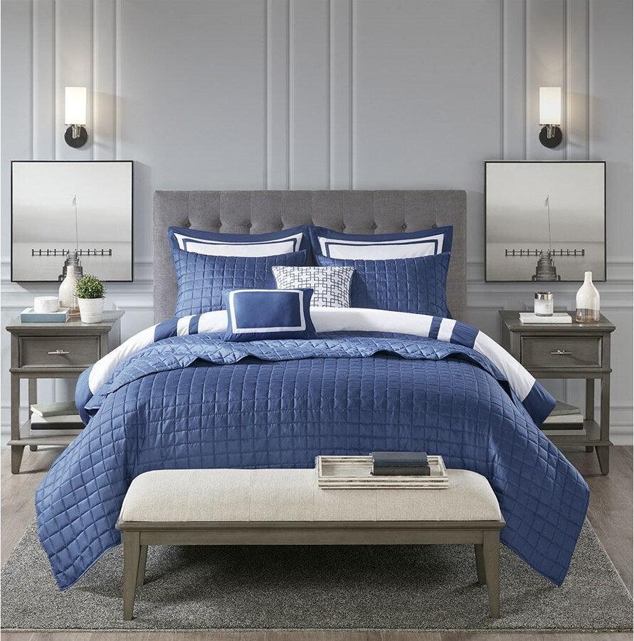 Olliix.com Comforters & Blankets - Heritage Full/Queen 8 Piece Hotel Comforter and Coverlet Set Collection Navy