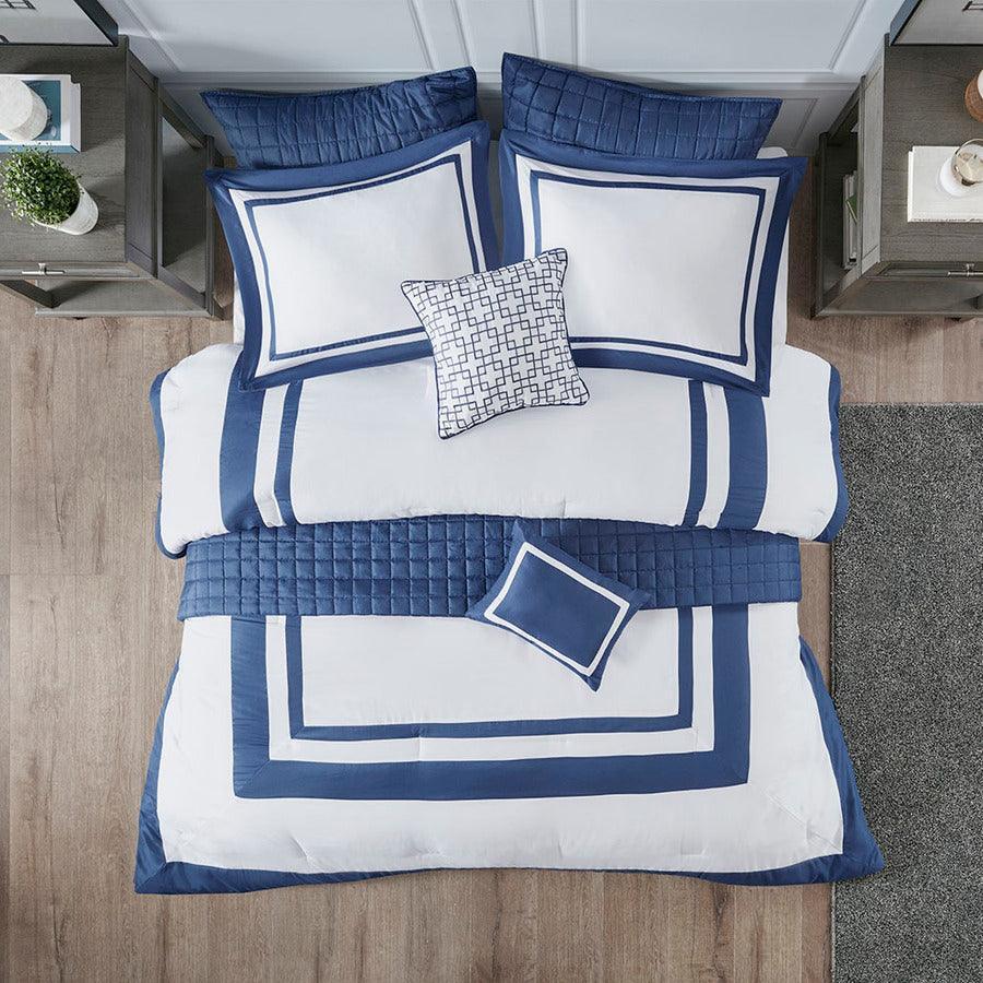 Olliix.com Comforters & Blankets - Heritage Full/Queen 8 Piece Hotel Comforter and Coverlet Set Collection Navy