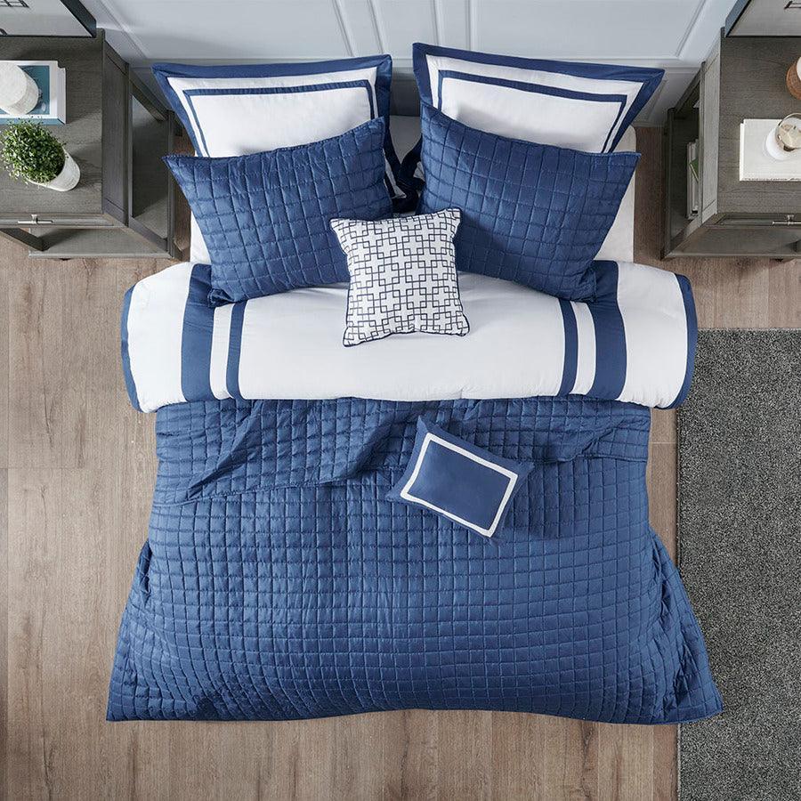 Olliix.com Comforters & Blankets - Heritage Full/Queen 8 Piece Hotel Comforter and Coverlet Set Collection Navy