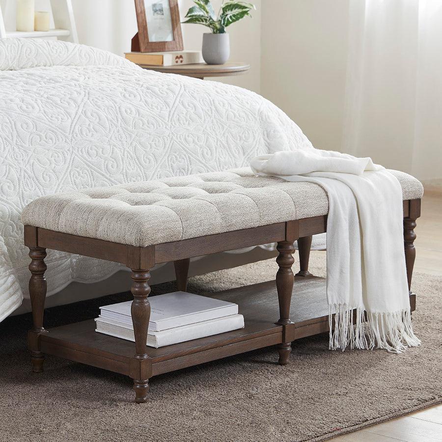 Olliix.com Benches - Highland Tufted Accent Bench with Shelf Ivory