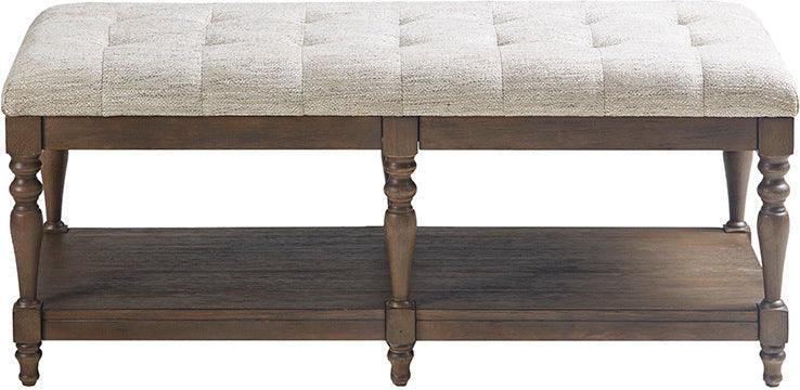 Olliix.com Benches - Highland Tufted Accent Bench with Shelf Ivory