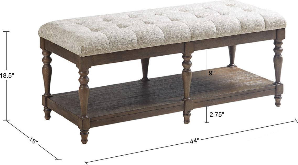 Olliix.com Benches - Highland Tufted Accent Bench with Shelf Ivory