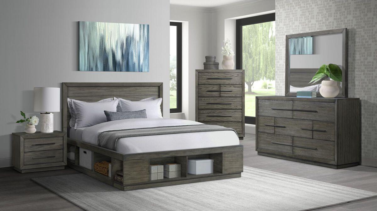 Elements Bedroom Sets - Hollis King Storage 3PC Bedroom Set with Cubbies Grey