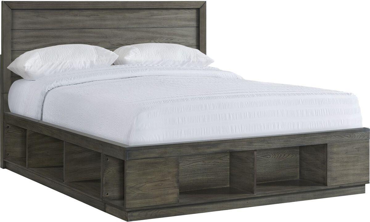 Elements Bedroom Sets - Hollis King Storage 3PC Bedroom Set with Cubbies Grey