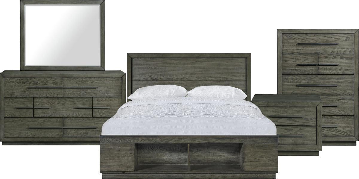 Elements Bedroom Sets - Hollis Queen Storage 5PC Bedroom Set with Cubbies Grey