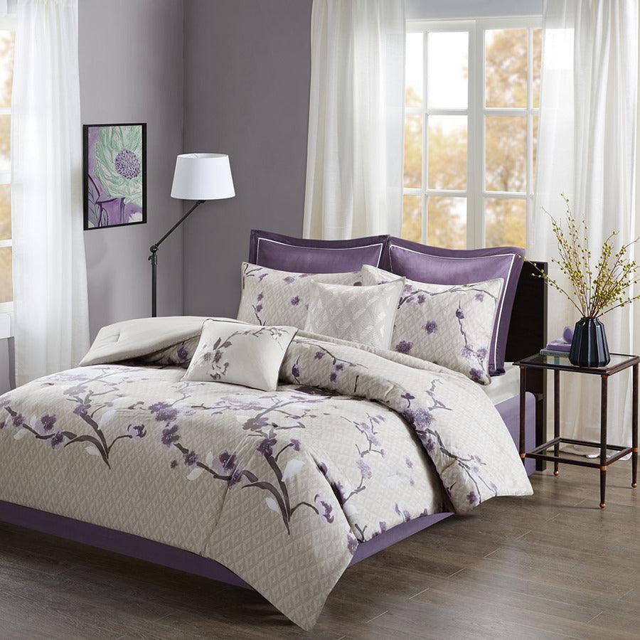 Olliix.com Comforters & Blankets - Holly 8 Piece Cotton Comforter Set Purple Queen