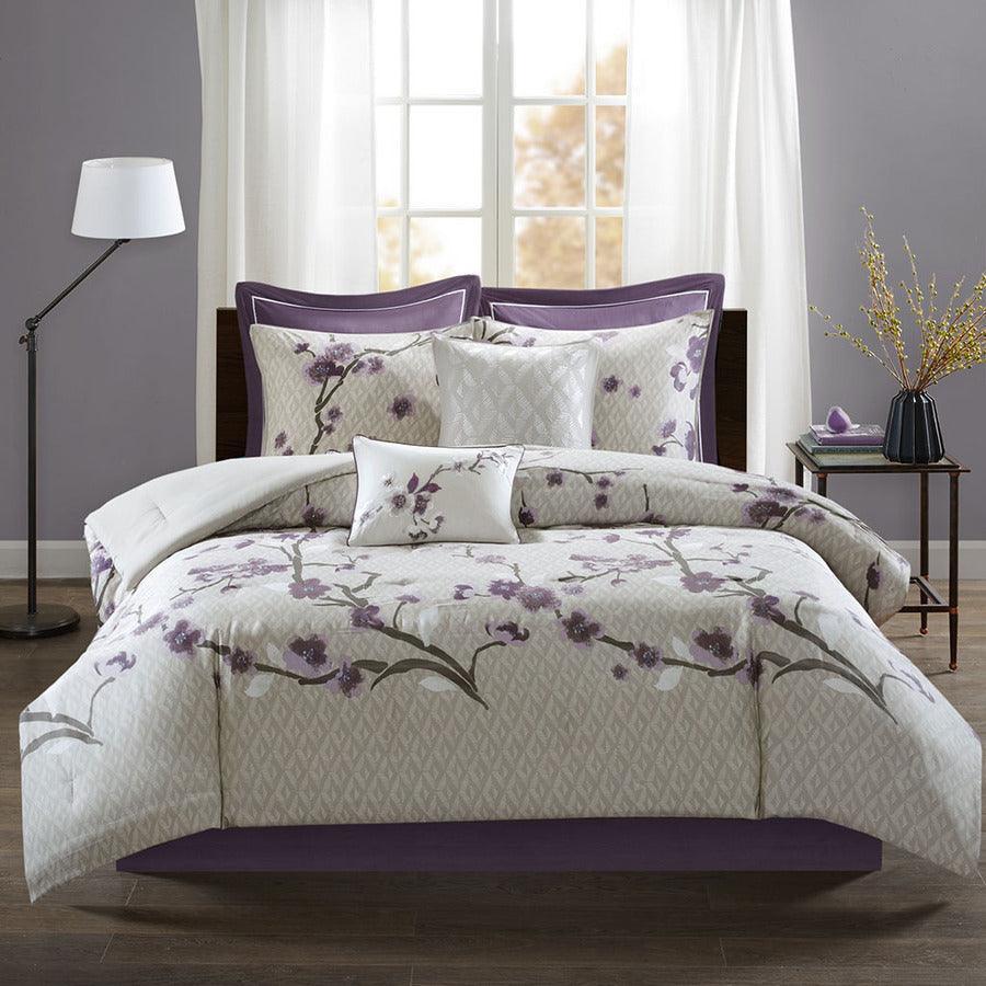Olliix.com Comforters & Blankets - Holly 8 Piece Cotton Comforter Set Purple Queen