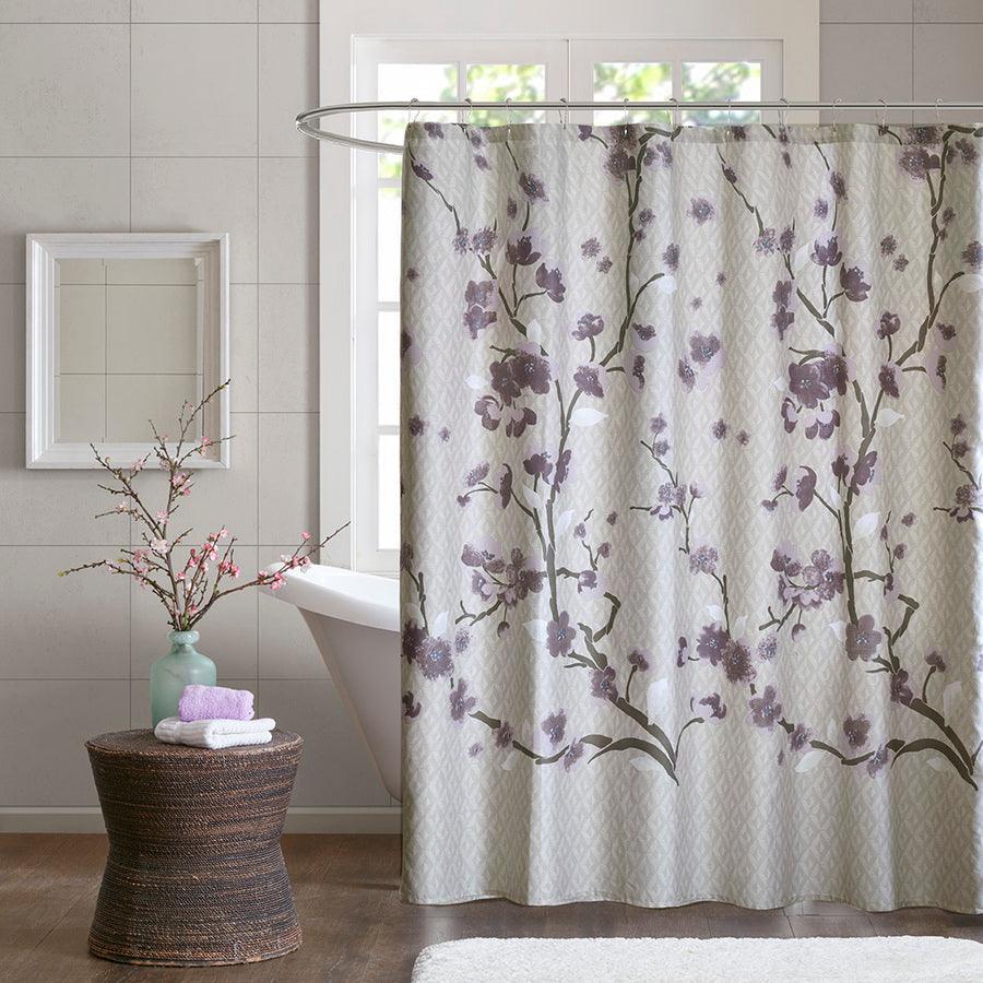 Olliix.com Shower Curtains - Holly Cotton Shower Curtain Purple