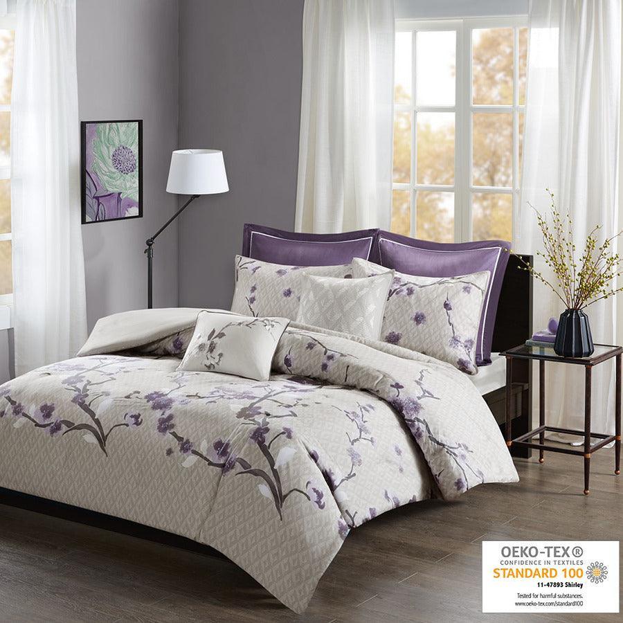 Olliix.com Duvet & Duvet Sets - Holly Transitional 7 Piece Cotton Duvet Cover Set Full/Queen Purple