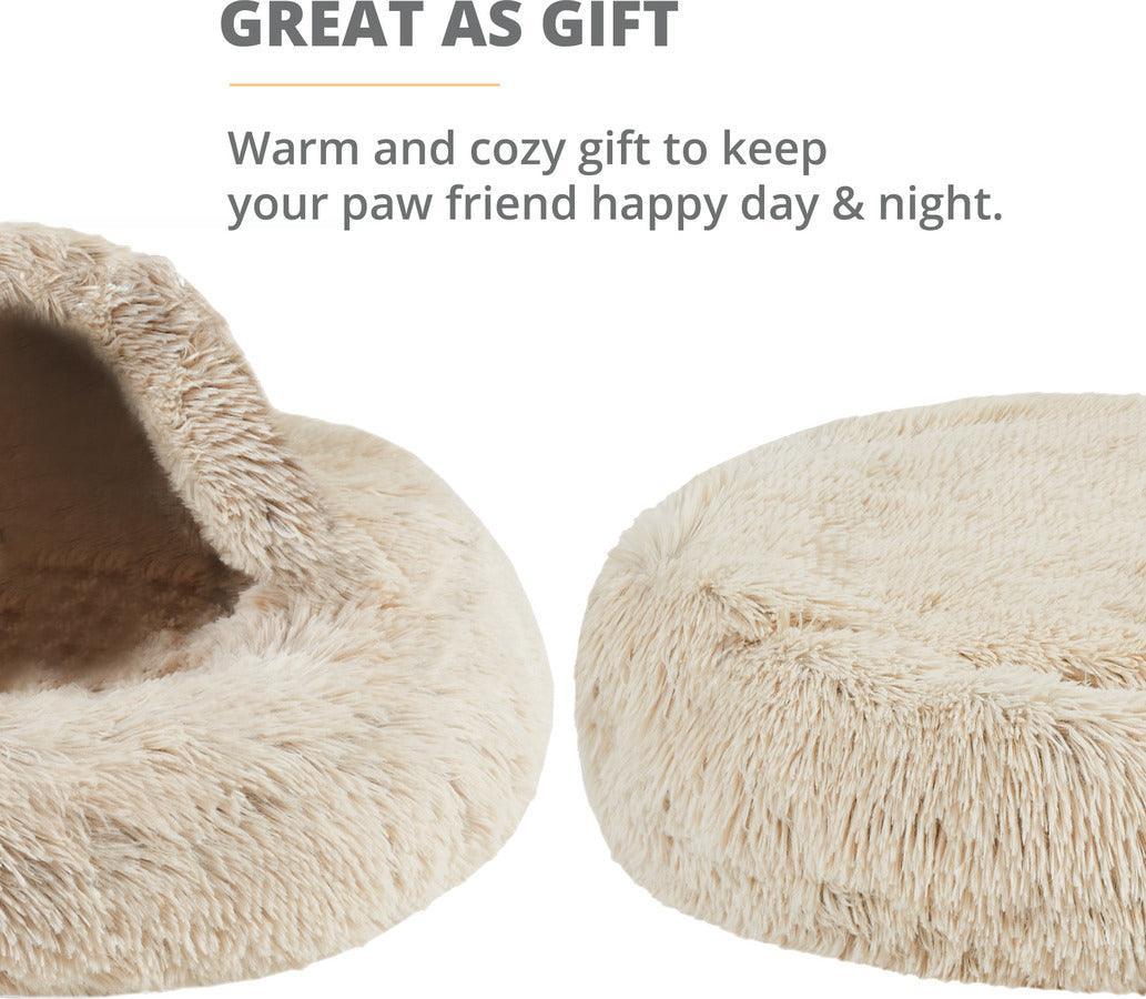 Olliix.com Dog Beds - Hooded Round Bed Tan PET63HD5680P