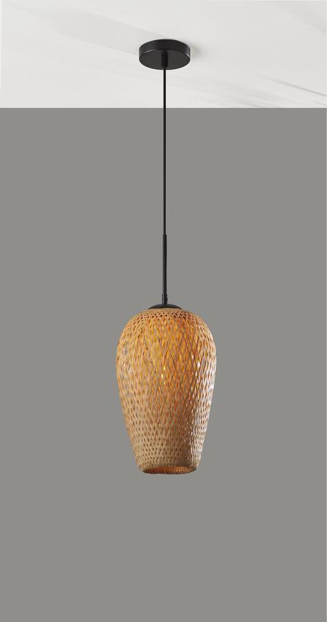 Adesso Ceiling Lights - Hugo Pendant Bamboo Weave Black