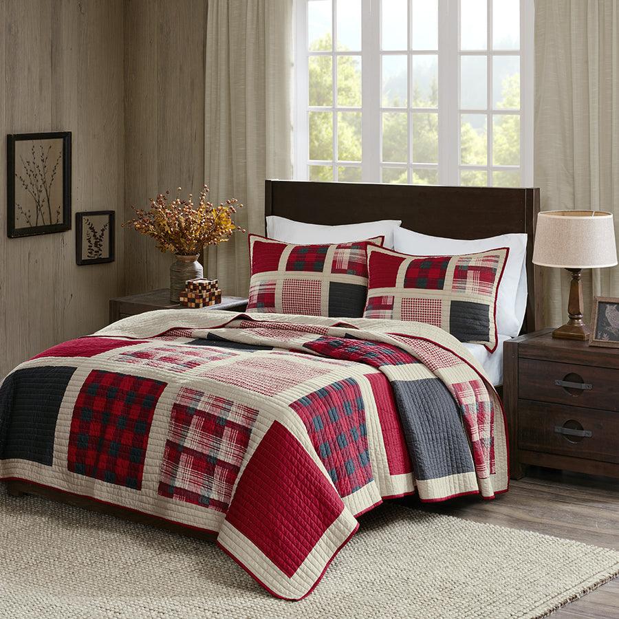 Olliix.com Comforters & Blankets - Huntington Lodge/Cabin 1 Cotton Oversized Quilt Mini Set Full/Queen Red