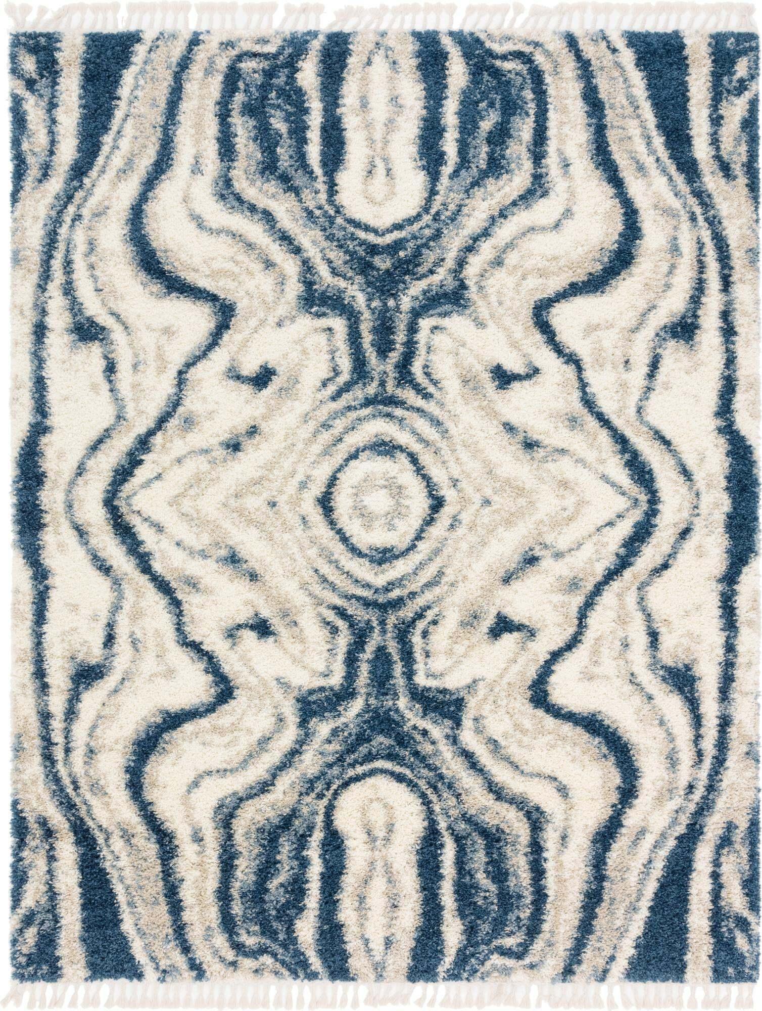 Unique Loom Indoor Rugs - Hygge Shag Abstract Rectangular 8x10 Rug Blue & Ivory