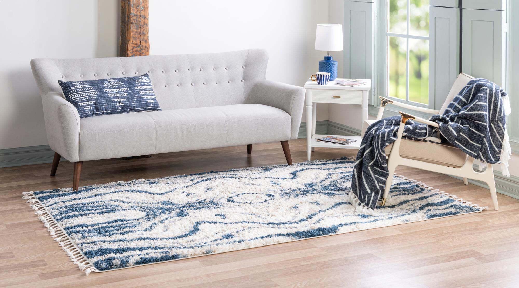 Unique Loom Indoor Rugs - Hygge Shag Abstract Rectangular 8x10 Rug Blue & Ivory