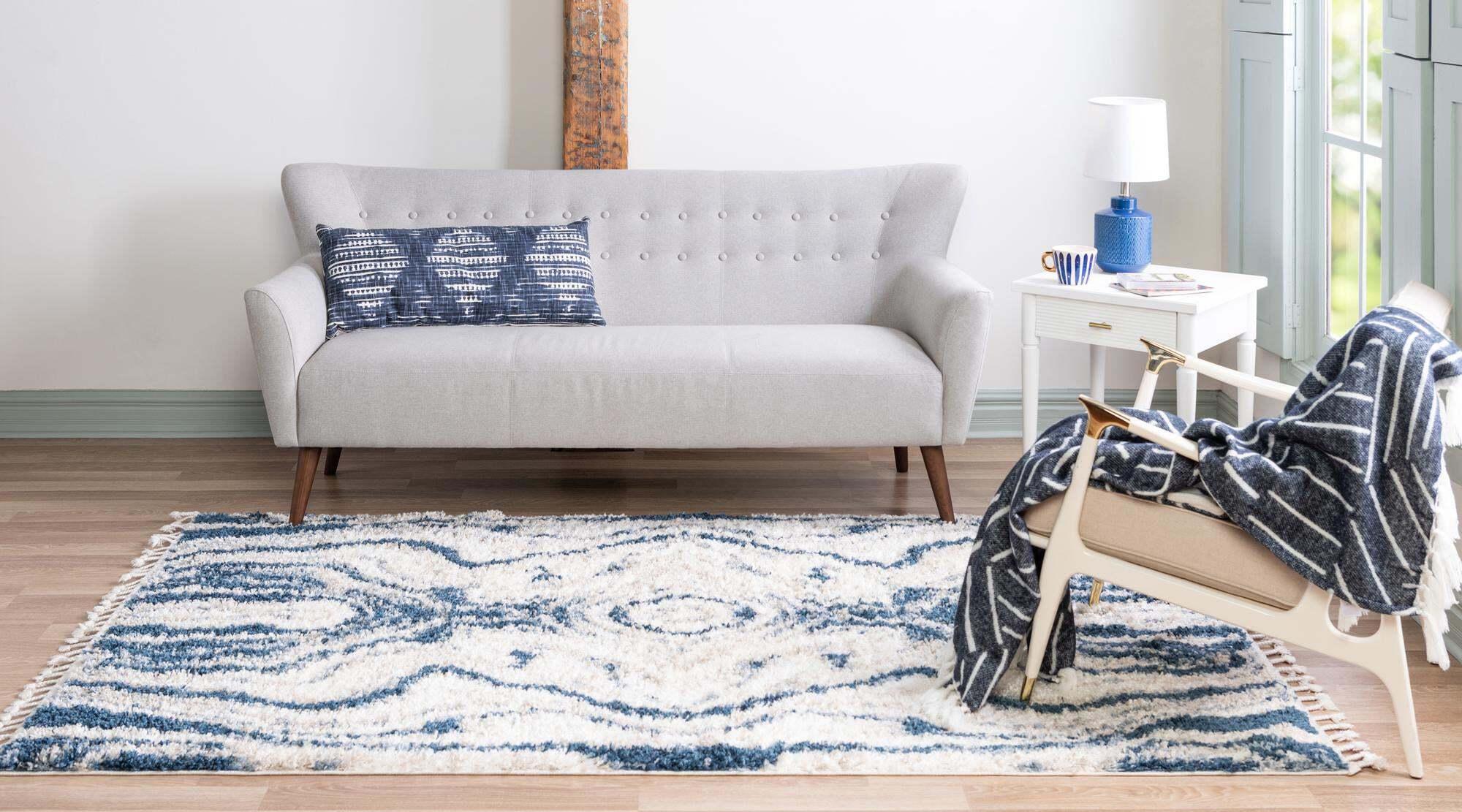 Unique Loom Indoor Rugs - Hygge Shag Abstract Rectangular 8x10 Rug Blue & Ivory