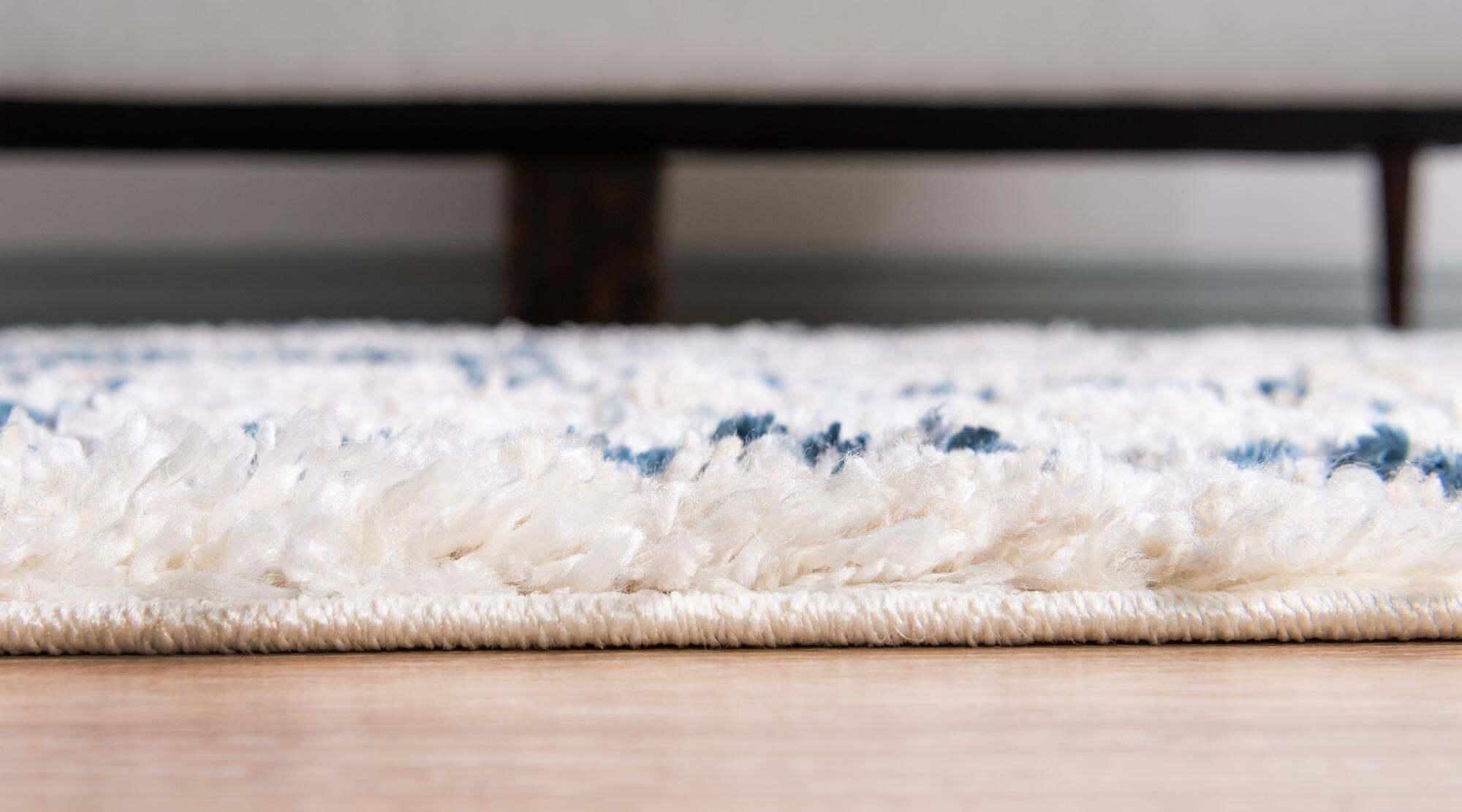 Unique Loom Indoor Rugs - Hygge Shag Abstract Rectangular 8x10 Rug Blue & Ivory