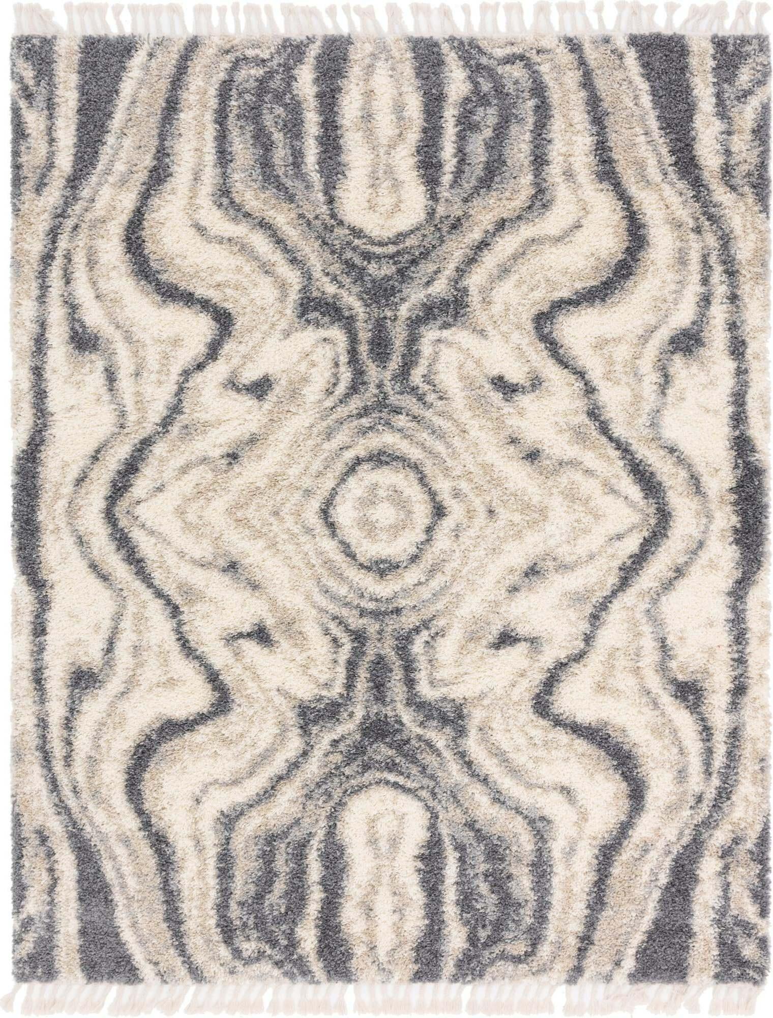 Unique Loom Indoor Rugs - Hygge Shag Abstract Rectangular 8x10 Rug Gray & Ivory