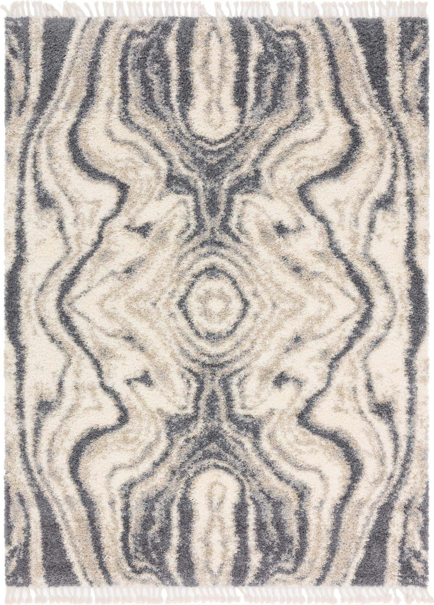 Unique Loom Indoor Rugs - Hygge Shag Abstract Rectangular 9x12 Rug Gray & Ivory