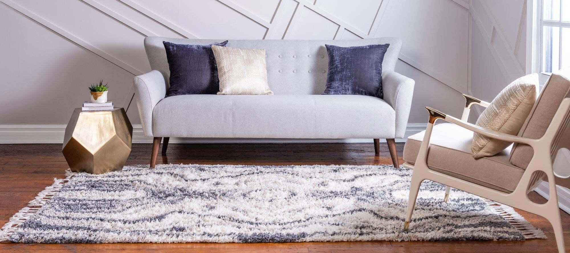 Unique Loom Indoor Rugs - Hygge Shag Abstract Rectangular 9x12 Rug Gray & Ivory