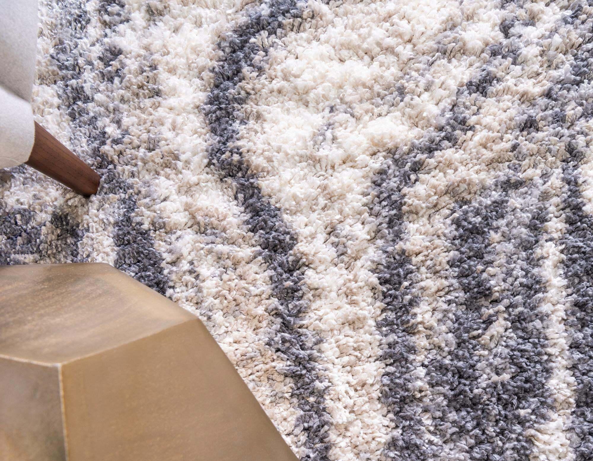 Unique Loom Indoor Rugs - Hygge Shag Abstract Rectangular 9x12 Rug Gray & Ivory