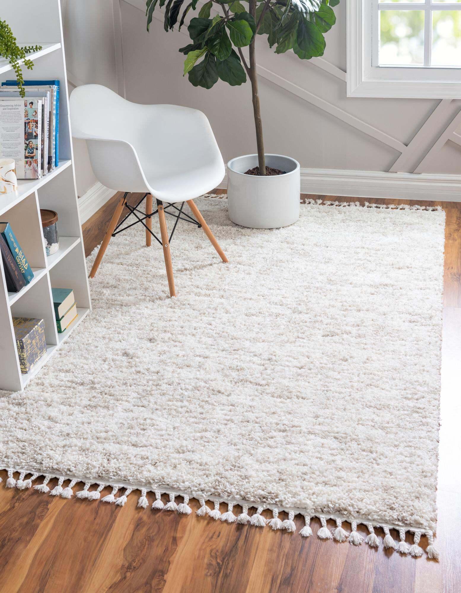 Unique Loom Indoor Rugs - Hygge Shag Abstract Rectangular 9x12 Rug Ivory & Tan