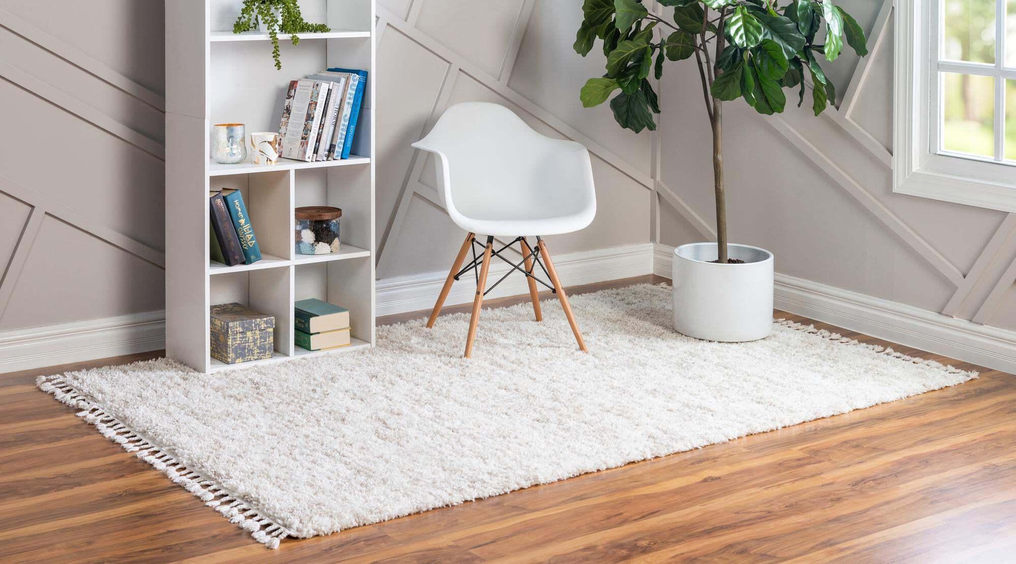 Unique Loom Indoor Rugs - Hygge Shag Abstract Rectangular 9x12 Rug Ivory & Tan