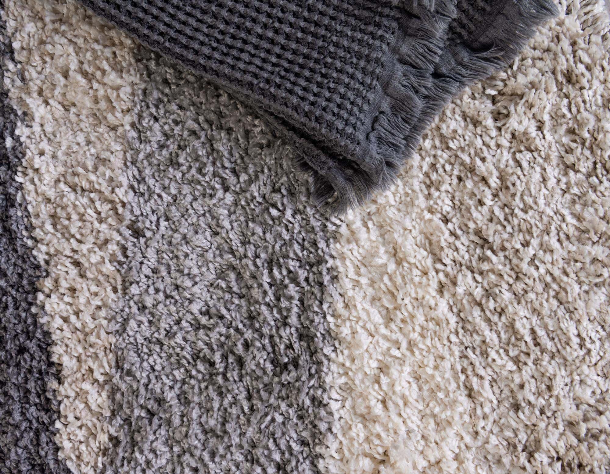 Unique Loom Indoor Rugs - Hygge Shag Geometric Rectangular 8x10 Rug Gray & Ivory
