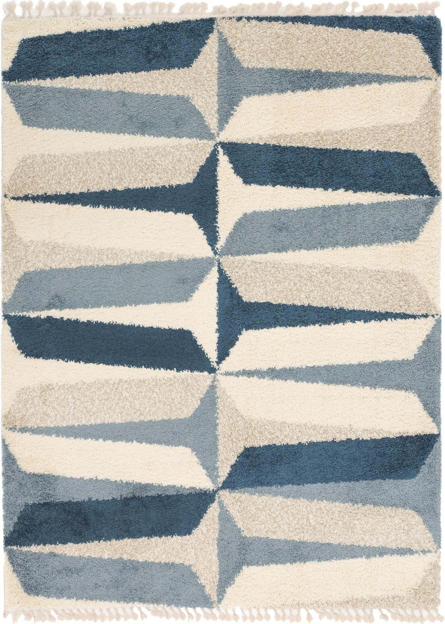 Unique Loom Indoor Rugs - Hygge Shag Geometric Rectangular 9x12 Rug Blue & Ivory