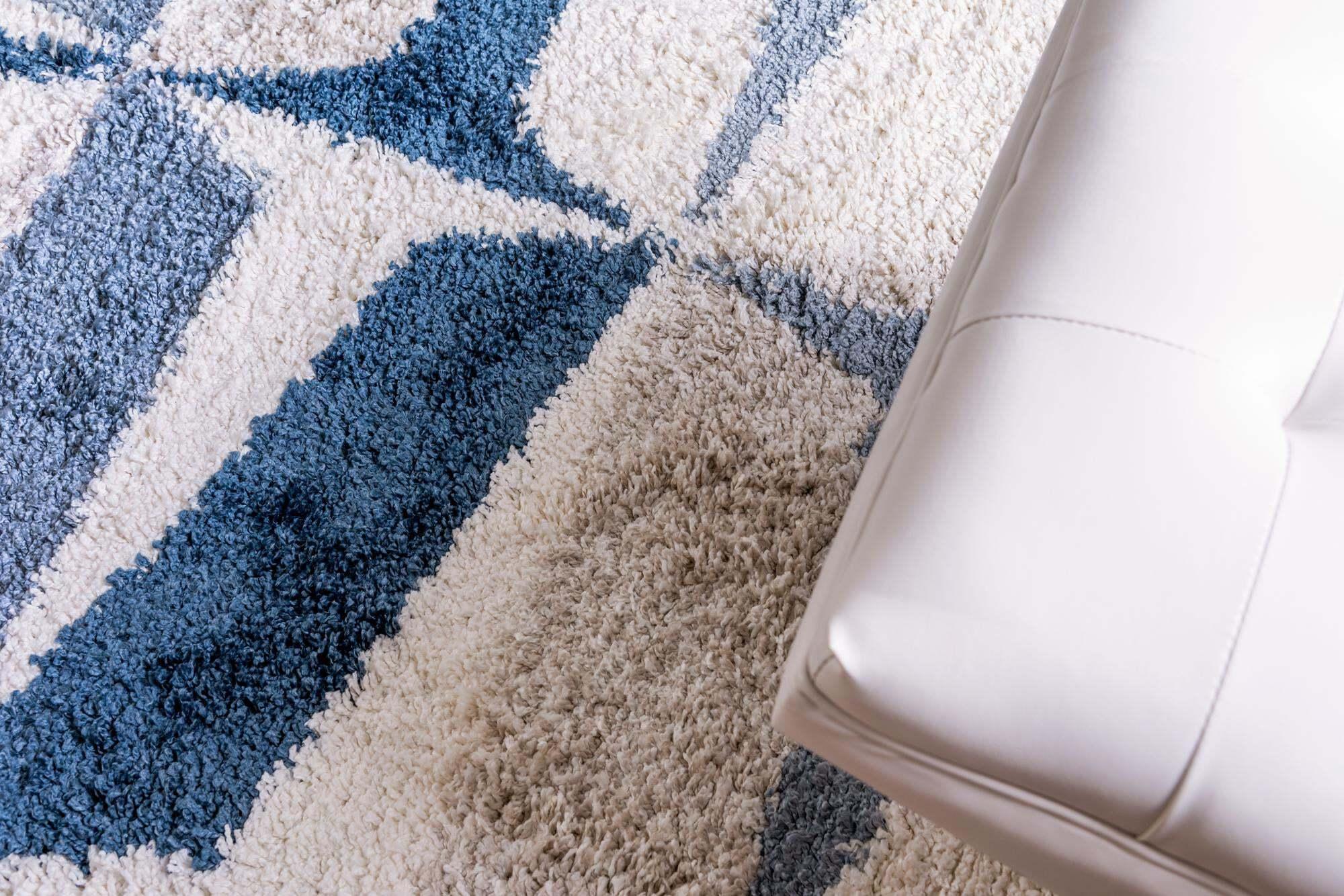 Unique Loom Indoor Rugs - Hygge Shag Geometric Rectangular 9x12 Rug Blue & Ivory