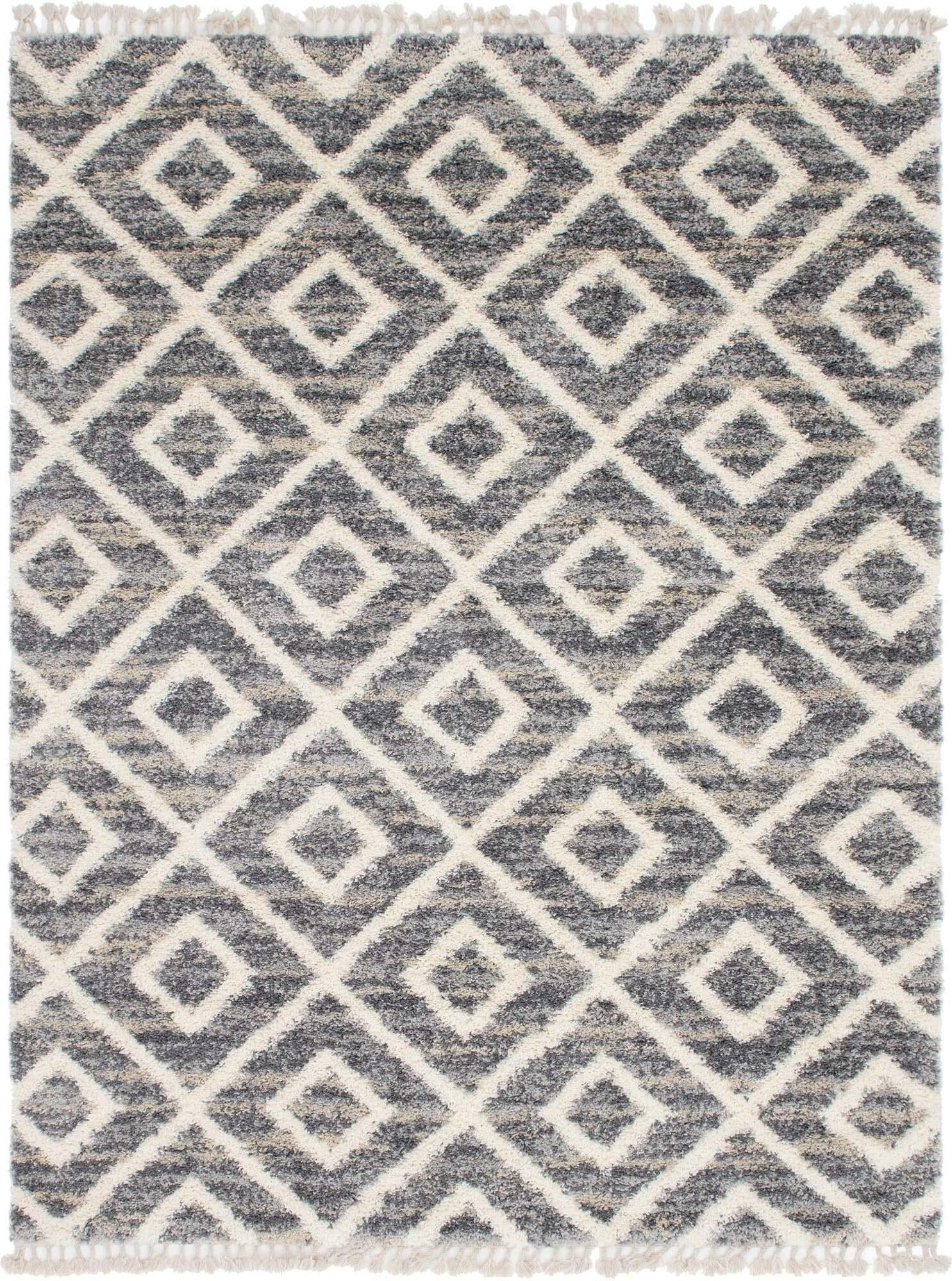 Unique Loom Indoor Rugs - Hygge Shag Geometric Rectangular 9x12 Rug Gray & Ivory