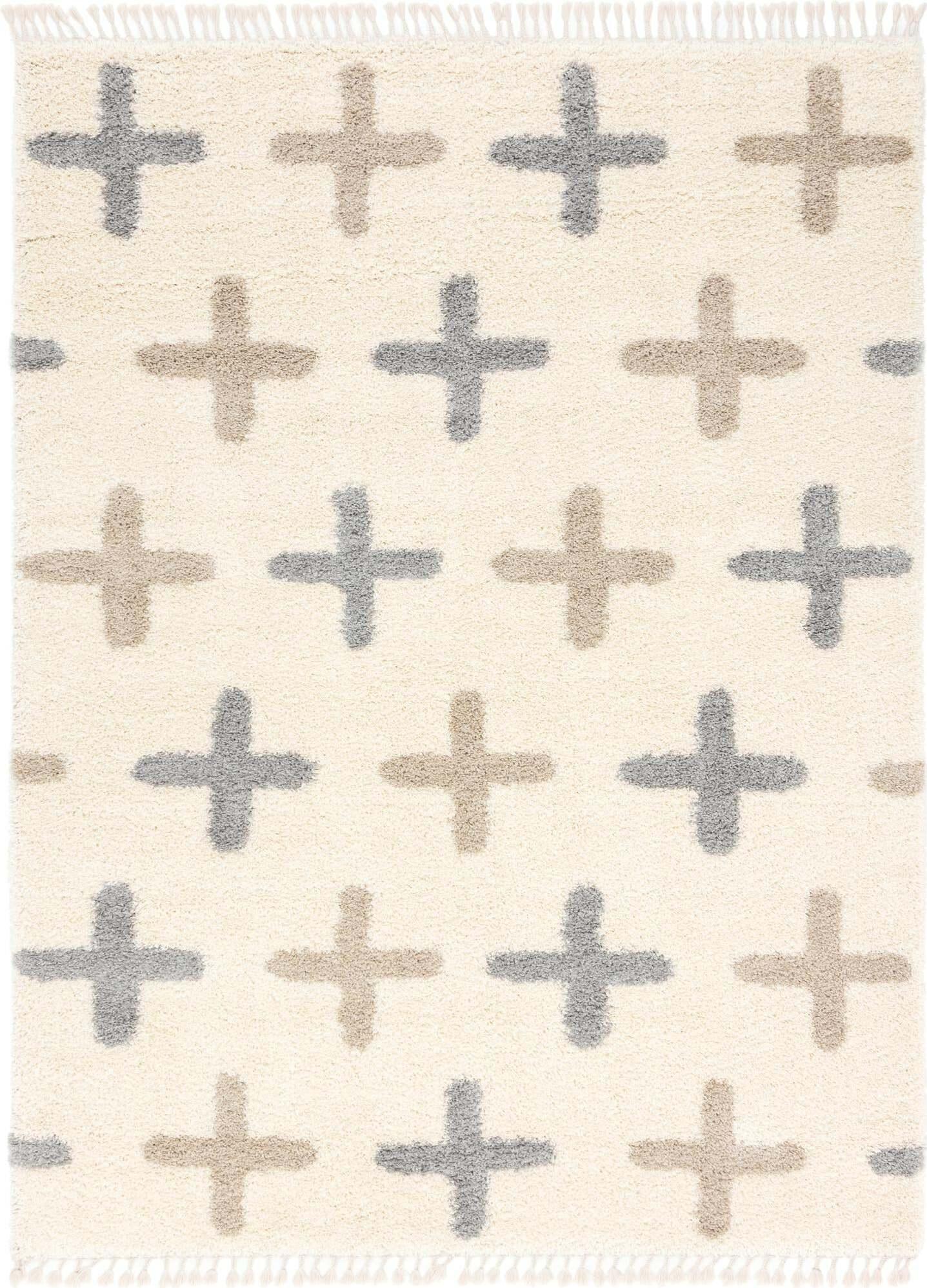 Unique Loom Indoor Rugs - Hygge Shag Geometric Rectangular 9x12 Rug Ivory & Tan