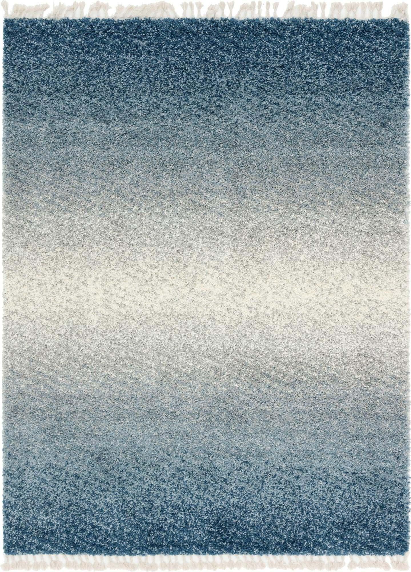 Unique Loom Indoor Rugs - Hygge Shag Gradient Rectangular 9x12 Rug Blue & Ivory