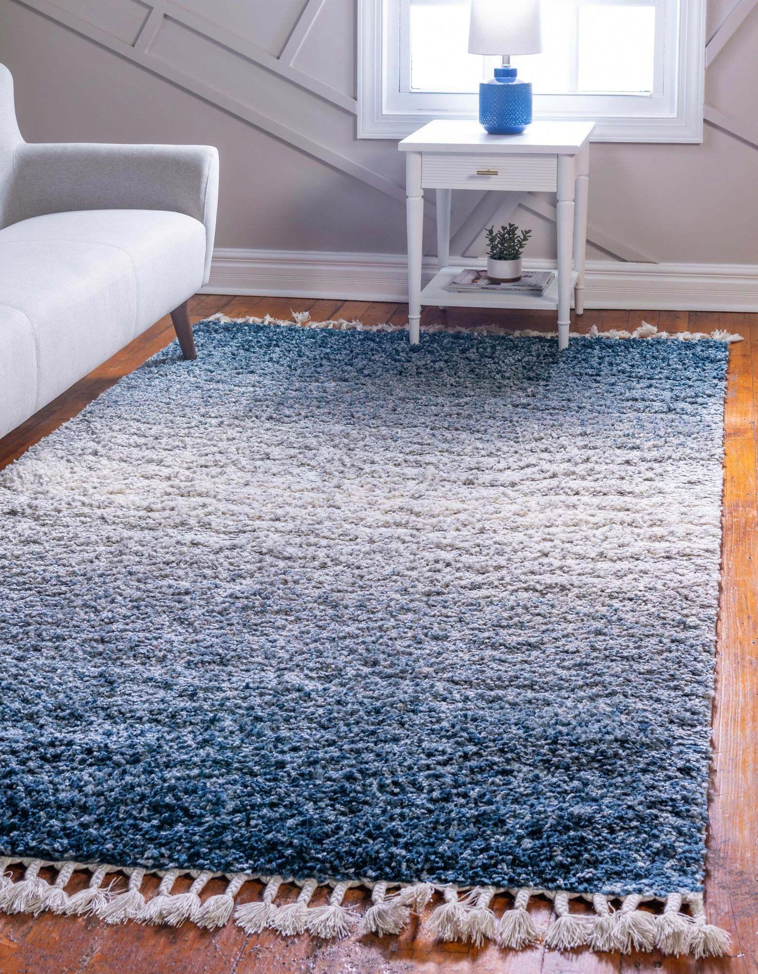 Unique Loom Indoor Rugs - Hygge Shag Gradient Rectangular 9x12 Rug Blue & Ivory