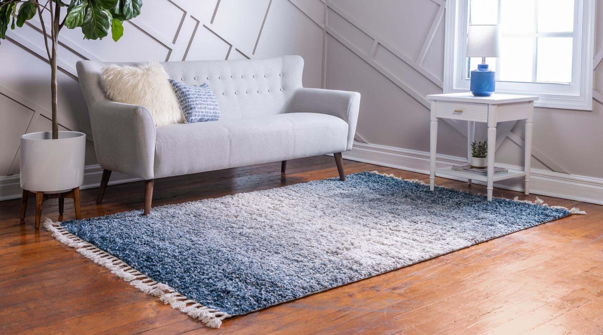 Unique Loom Indoor Rugs - Hygge Shag Gradient Rectangular 9x12 Rug Blue & Ivory
