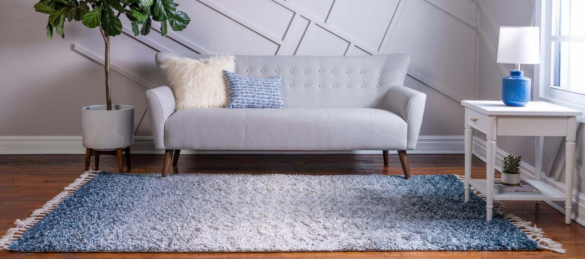 Unique Loom Indoor Rugs - Hygge Shag Gradient Rectangular 9x12 Rug Blue & Ivory